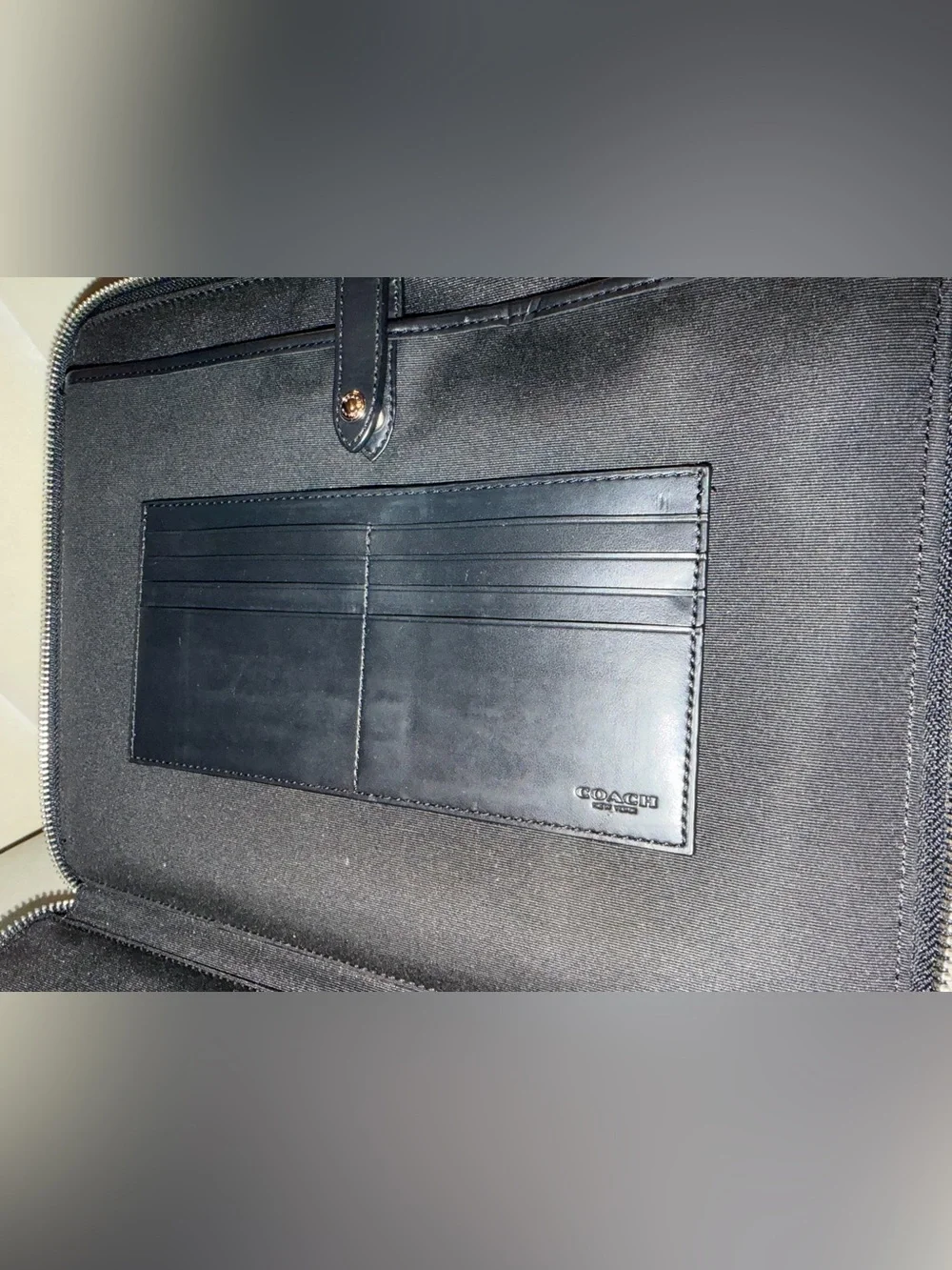Coach Zip Around Tech/iPad Portfolio Case, Black Herringbone (New)